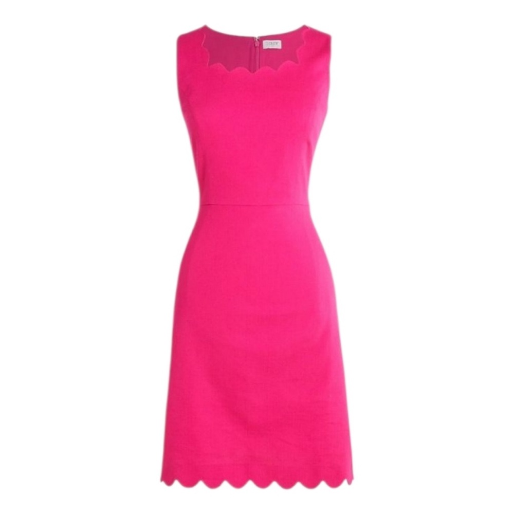 J. Crew Factory Cotton Scalloped Hem/Neckline A-Line Sheath Midi Dress Pink 14 - Picture 3 of 14